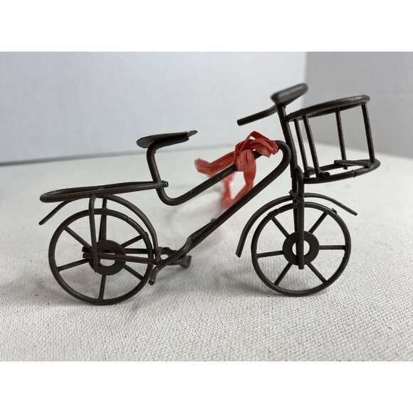 Vintage-Style Mini Bicycle Ornament Metal 4" with Basket – Cycling Decor Gift - Picture 2 of 5
